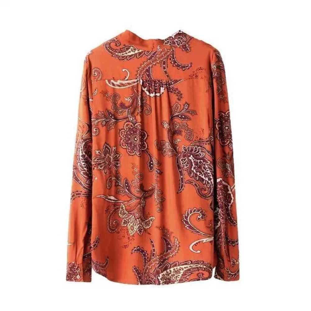 ZARA Paisley Print Long Sleeve Wrap Front Rayon Shirt